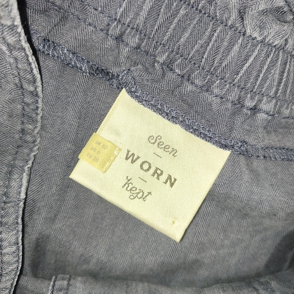 Seen Worn Kept Blue Skirt Size UK 10 Midi Paper Bag Waist Button up Pleated - Picture 6 of 8